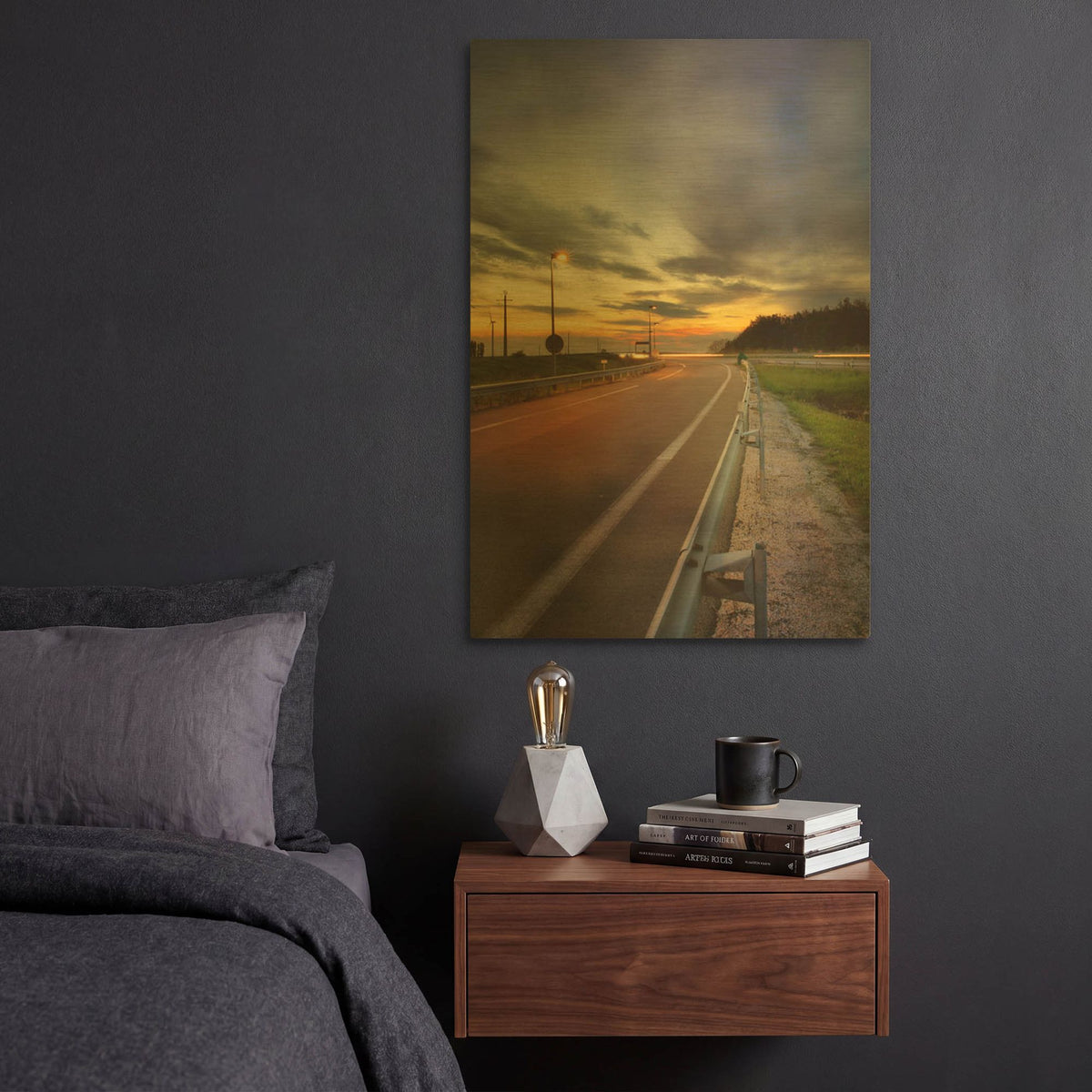 'Motorway' By Sebastien Lory Gold Metal Wall Art