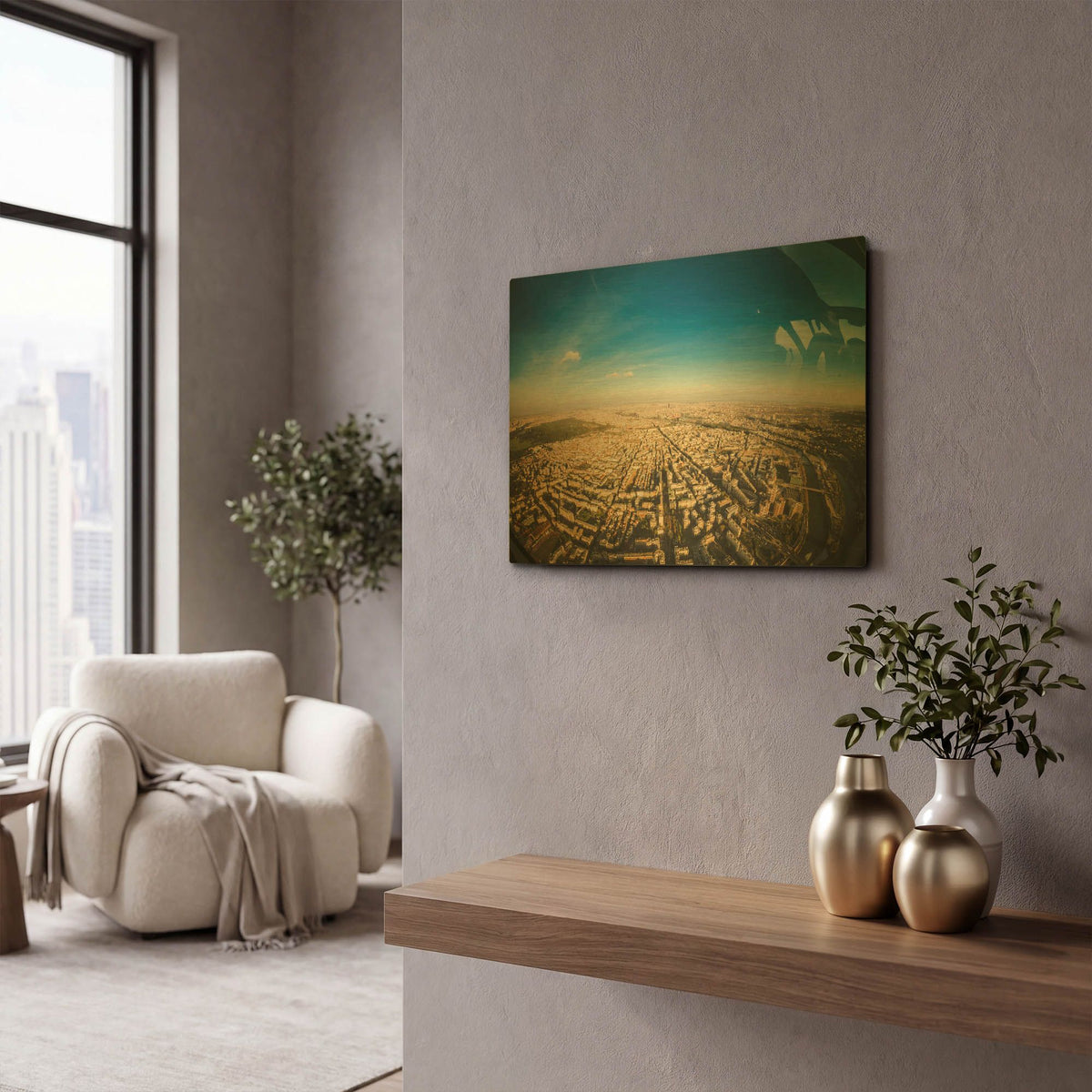 'Urban Sky' By Sebastien Lory Gold Metal Wall Art