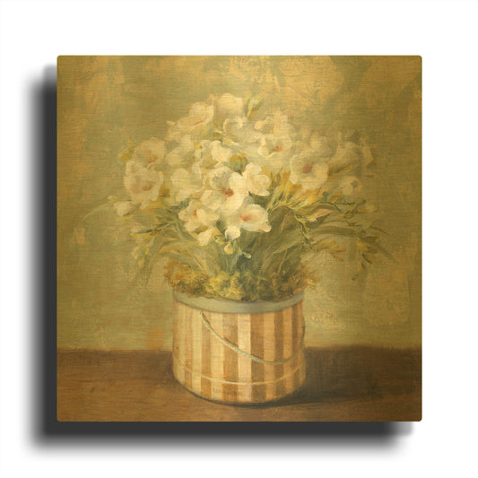 'Hatbox Freesia' By Danhui Nai Gold Metal Wall Art