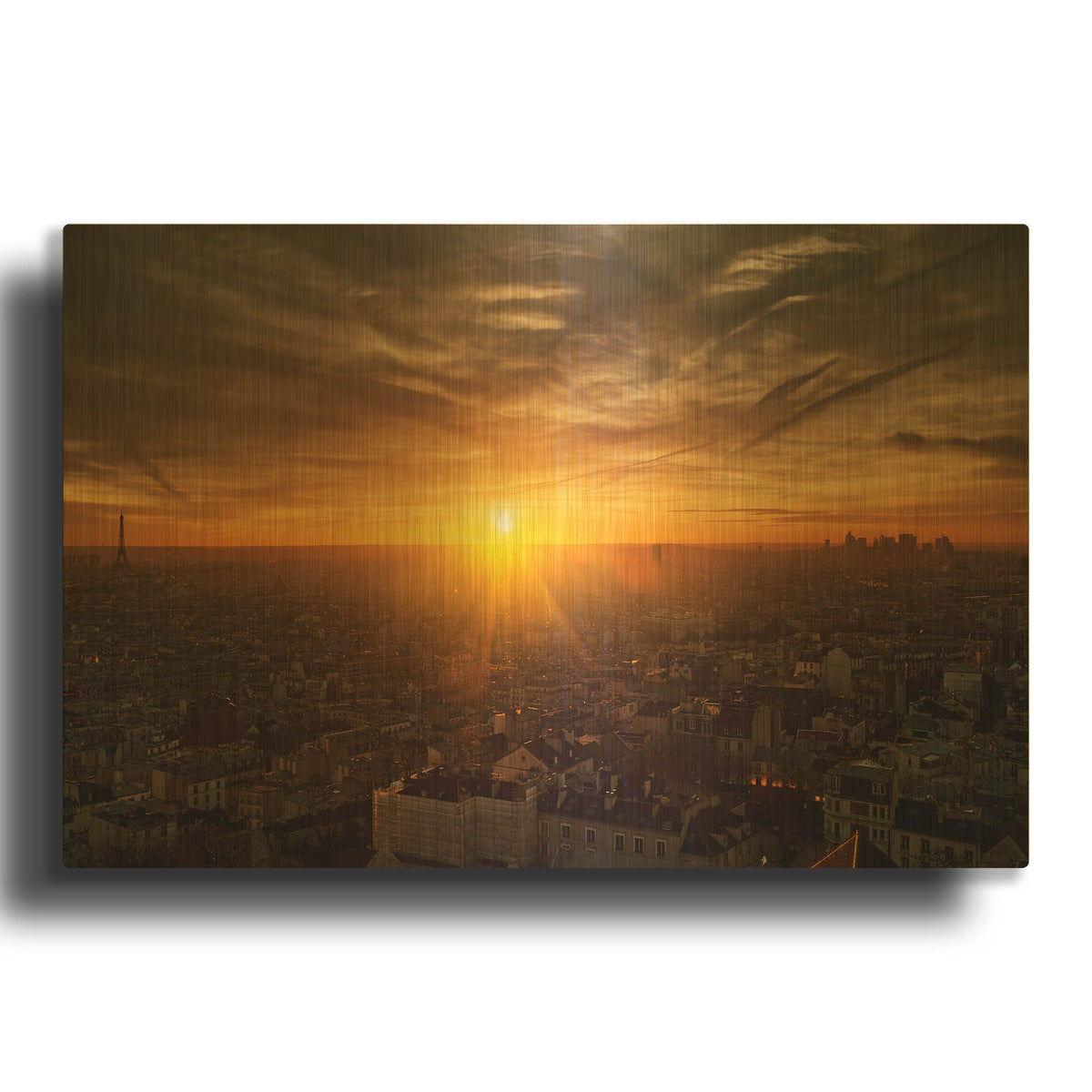'Paris Sunset' By Sebastien Lory Gold Metal Wall Art