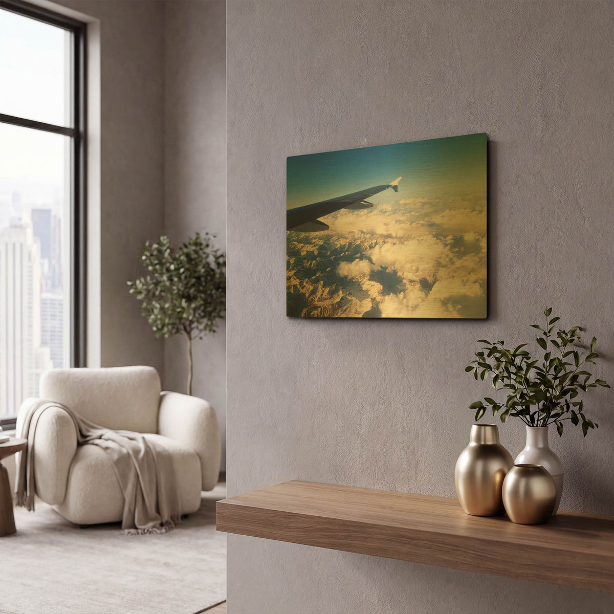 'Over The Mountains' By Sebastien Lory Gold Metal Wall Art
