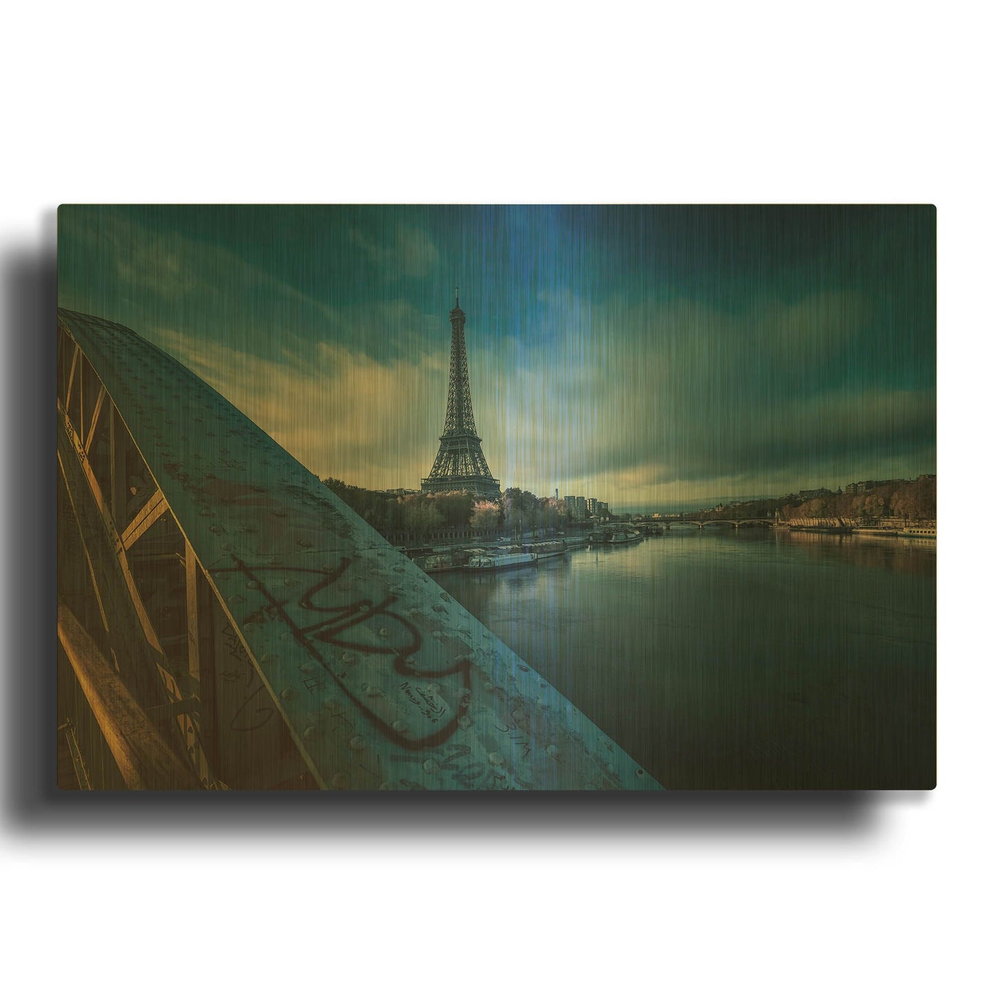 'Blue Eiffel Tower' By Sebastien Lory Gold Metal Wall Art
