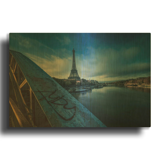 'Blue Eiffel Tower' By Sebastien Lory Gold Metal Wall Art
