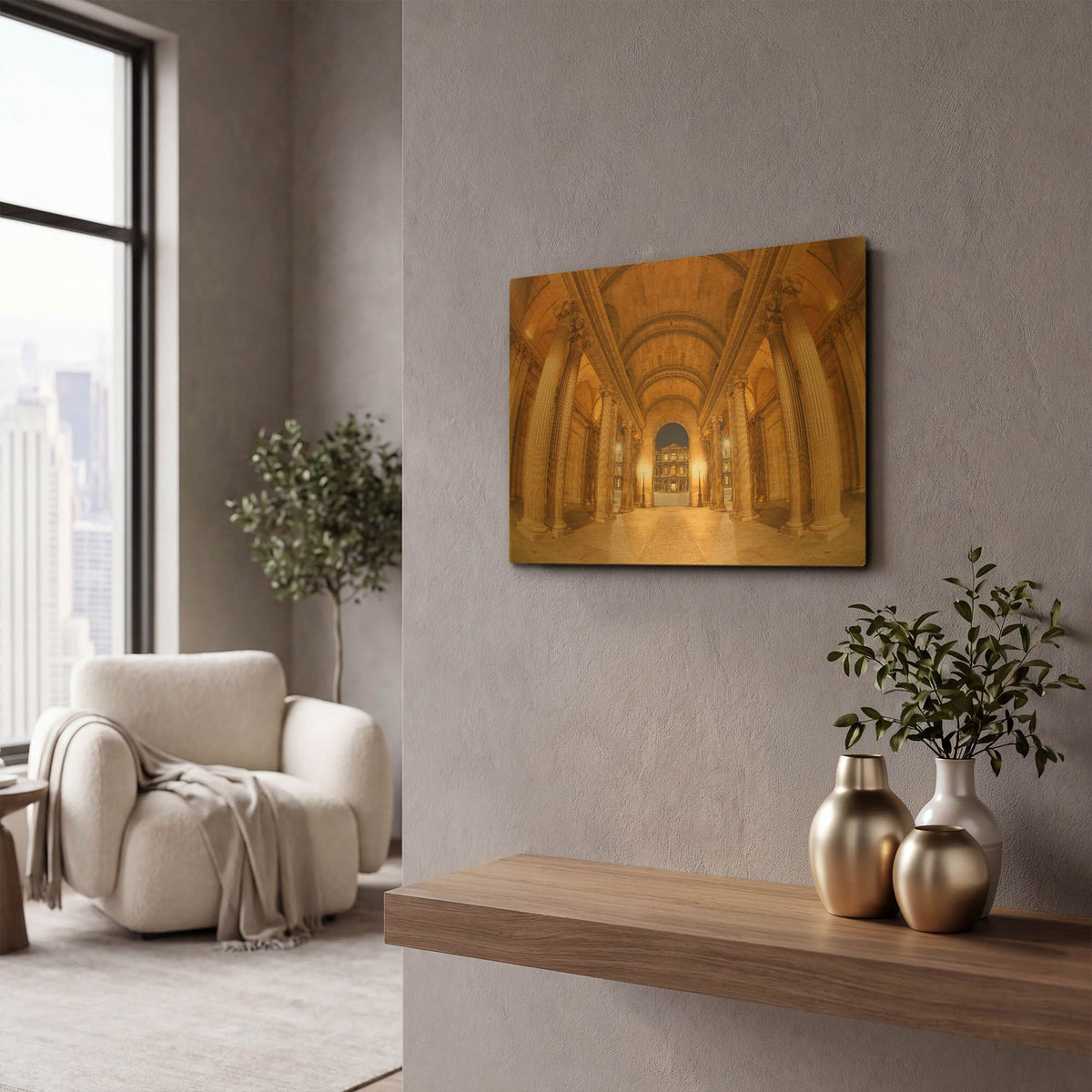 'Golden Columns' By Sebastien Lory Gold Metal Wall Art