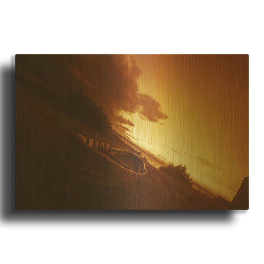 'Golden Sunset by the Lake' By Sebastien Lory Gold Metal Wall Art