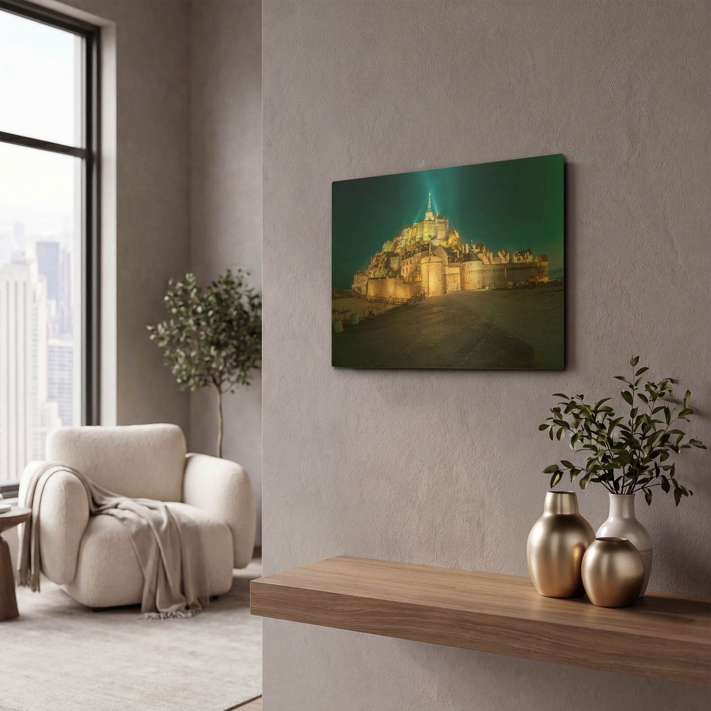 'Castle Lights' By Sebastien Lory Gold Metal Wall Art