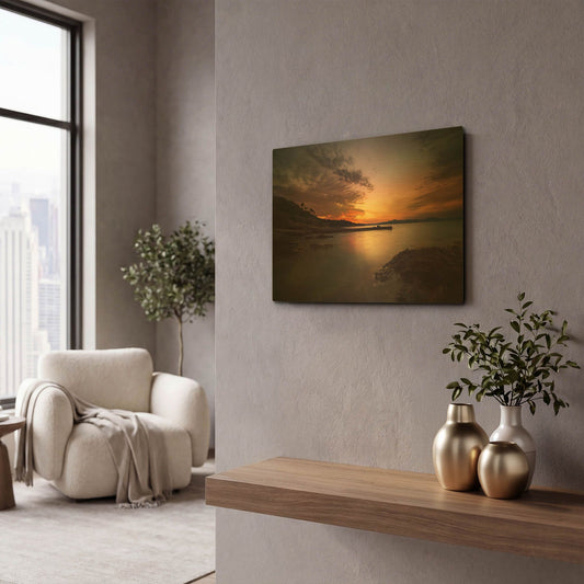'Fiery Sunset' By Sebastien Lory Gold Metal Wall Art