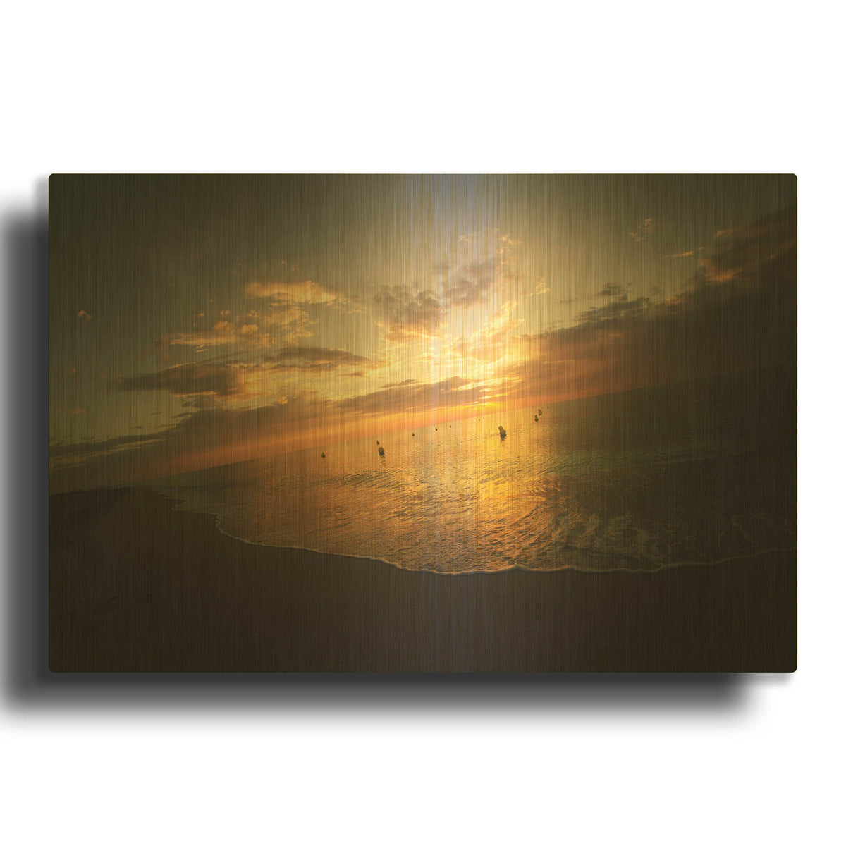 'Fiery Ocean' By Sebastien Lory Gold Metal Wall Art