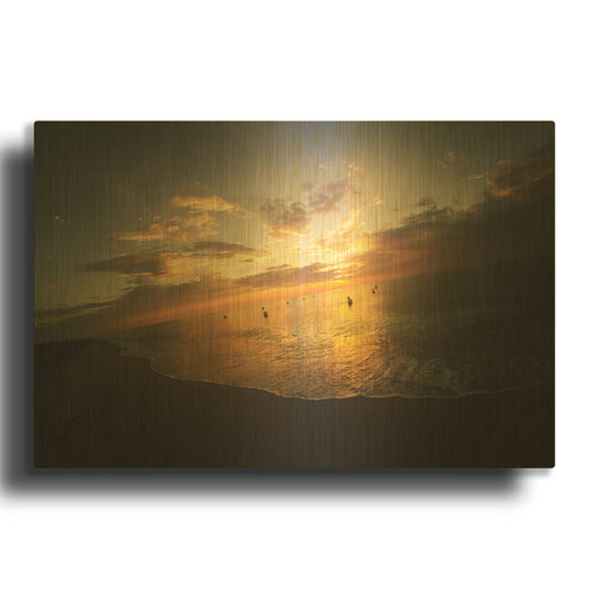 'Fiery Ocean' By Sebastien Lory Gold Metal Wall Art