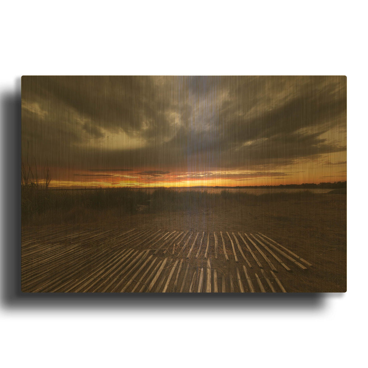 'Stormy Sunset' By Sebastien Lory Gold Metal Wall Art