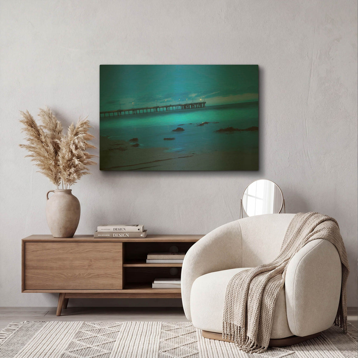 'Blue Hour Pier' By Sebastien Lory Gold Metal Wall Art