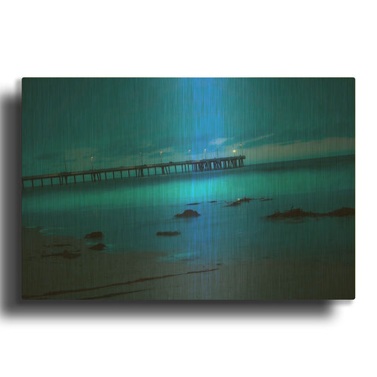 'Blue Hour Pier' By Sebastien Lory Gold Metal Wall Art