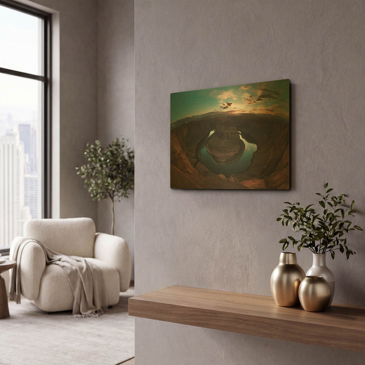 'Horseshoe Bend Sunset' By Sebastien Lory Gold Metal Wall Art