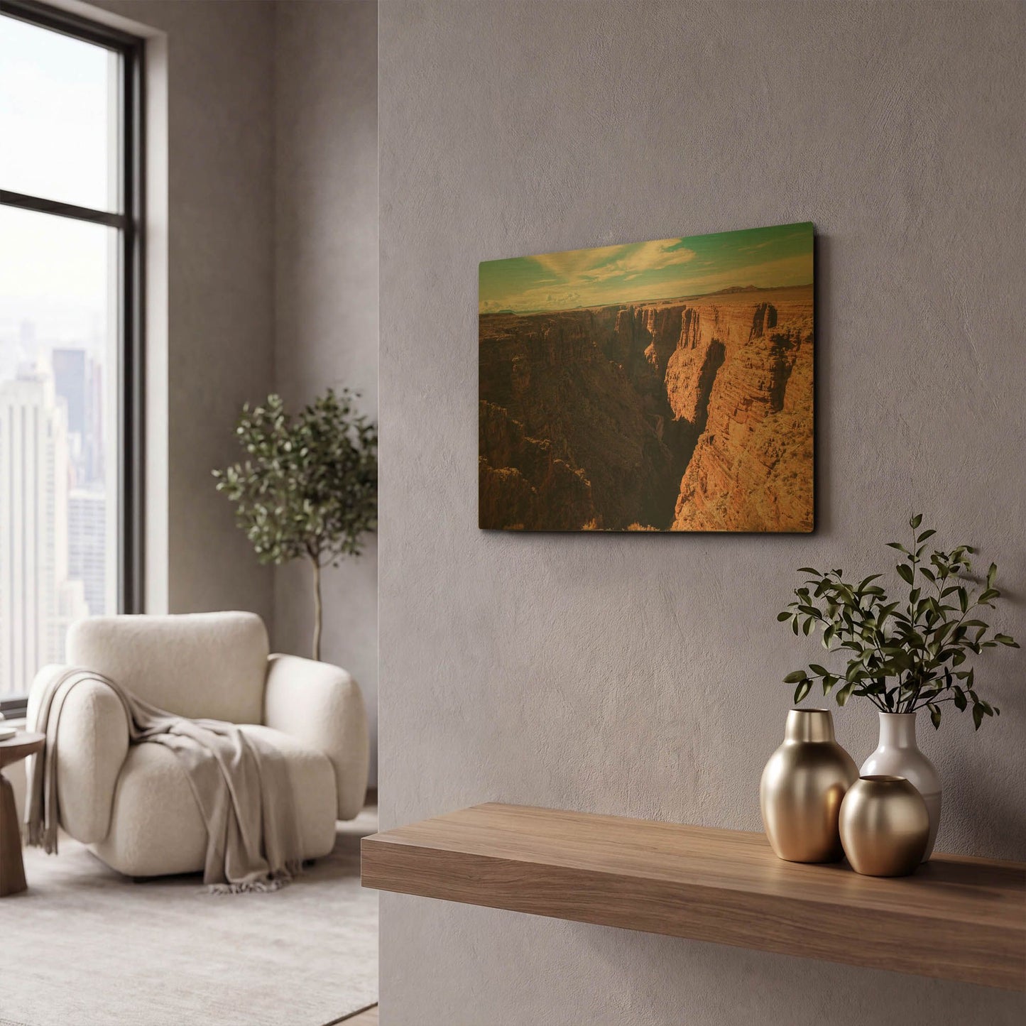 'Mistery Canyon III' By Sebastien Lory Gold Metal Wall Art