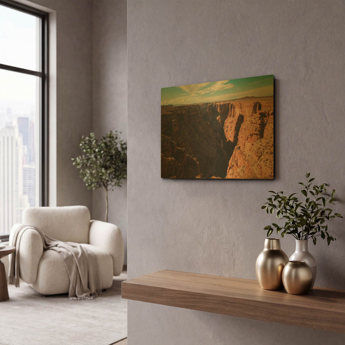 'Mistery Canyon III' By Sebastien Lory Gold Metal Wall Art