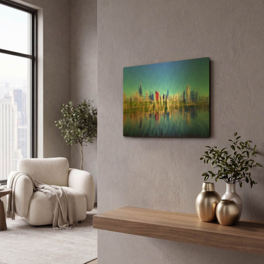 'Chicago Skyline 4' By David Manlove Gold Metal Wall Art