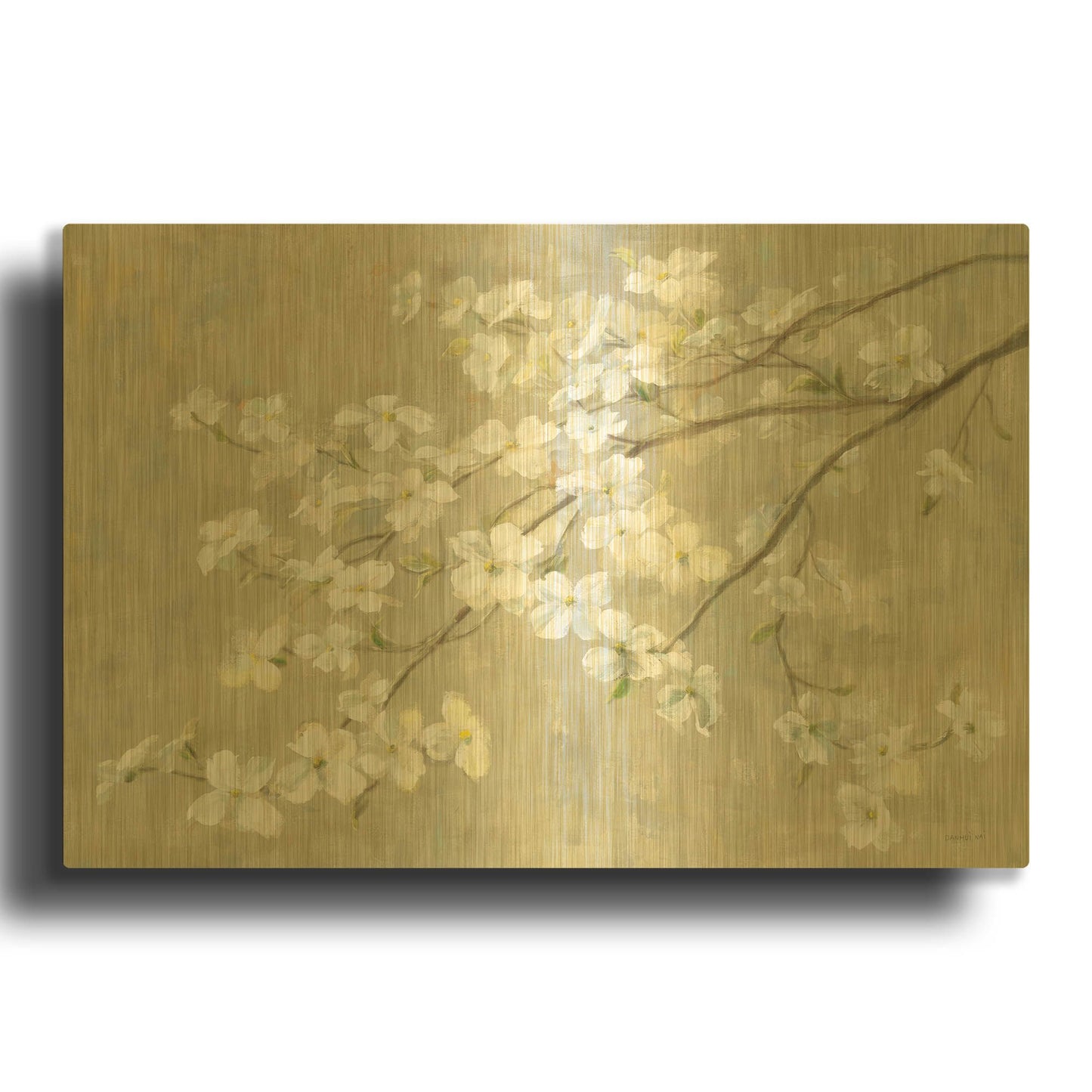 'Dogwood in Spring Neutral Crop' By Danhui Nai Gold Metal Wall Art