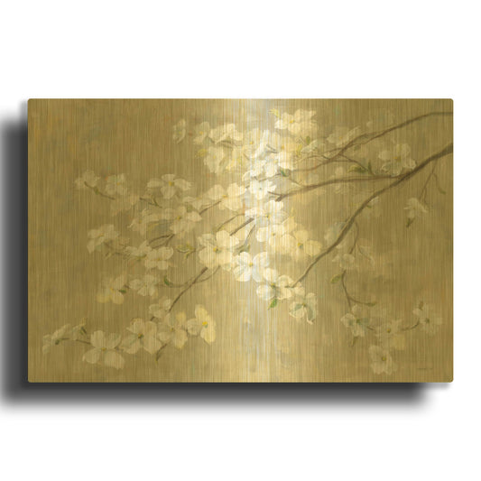'Dogwood in Spring Neutral Crop' By Danhui Nai Gold Metal Wall Art