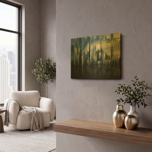 'City in the Sky' By David Manlove Gold Metal Wall Art