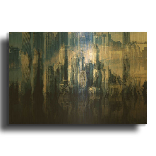 'City in the Sky' By David Manlove Gold Metal Wall Art