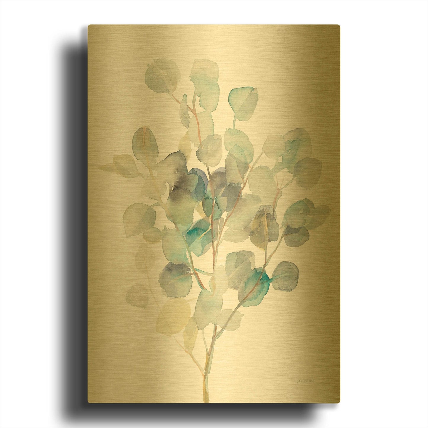 'Eucalyptus III White' By Danhui Nai Gold Metal Wall Art