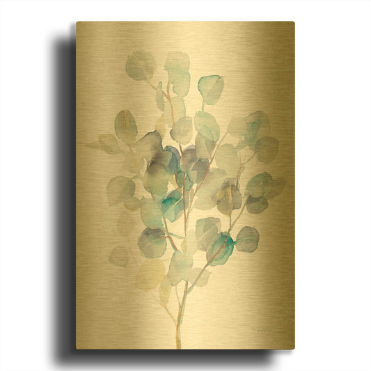 'Eucalyptus III White' By Danhui Nai Gold Metal Wall Art