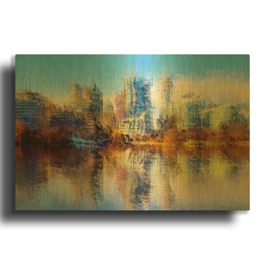 'Urban Lake View' By David Manlove Gold Metal Wall Art