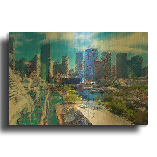 'Pleasure City' By David Manlove Gold Metal Wall Art