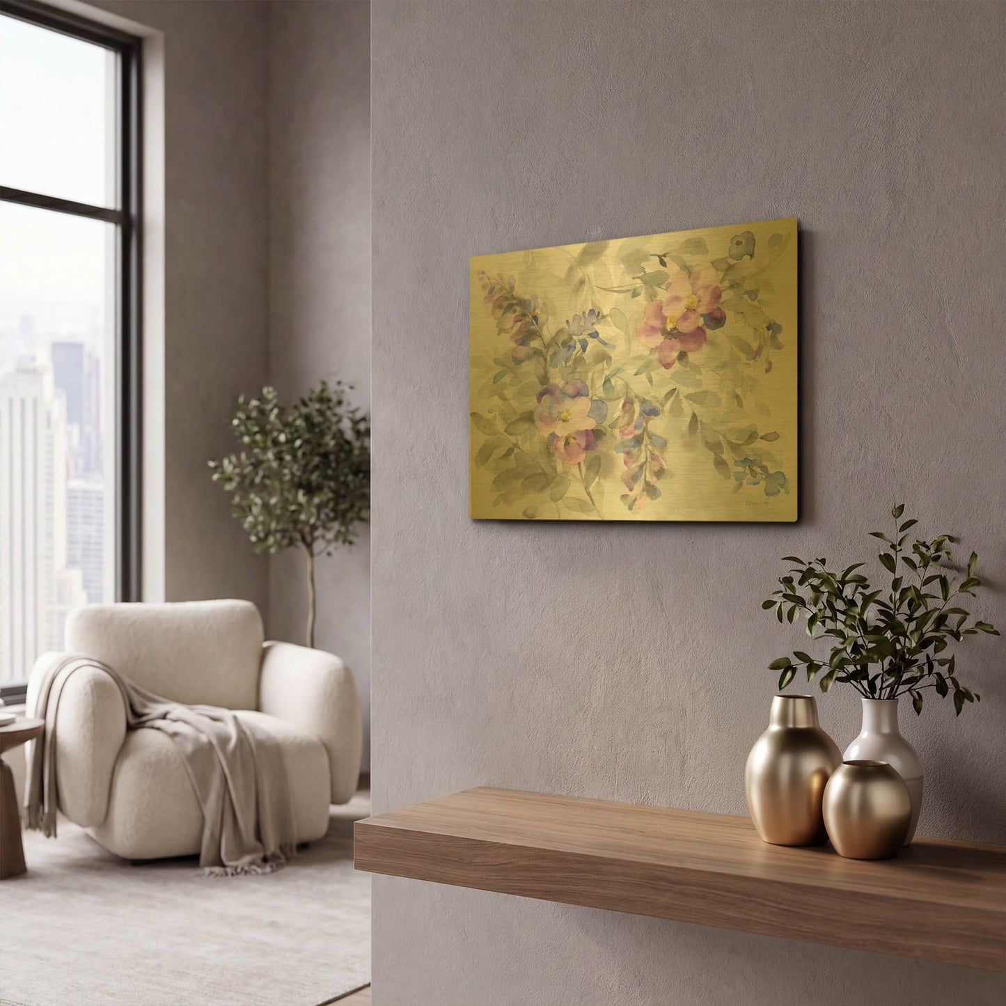 'Garden Dreams' By Danhui Nai Gold Metal Wall Art