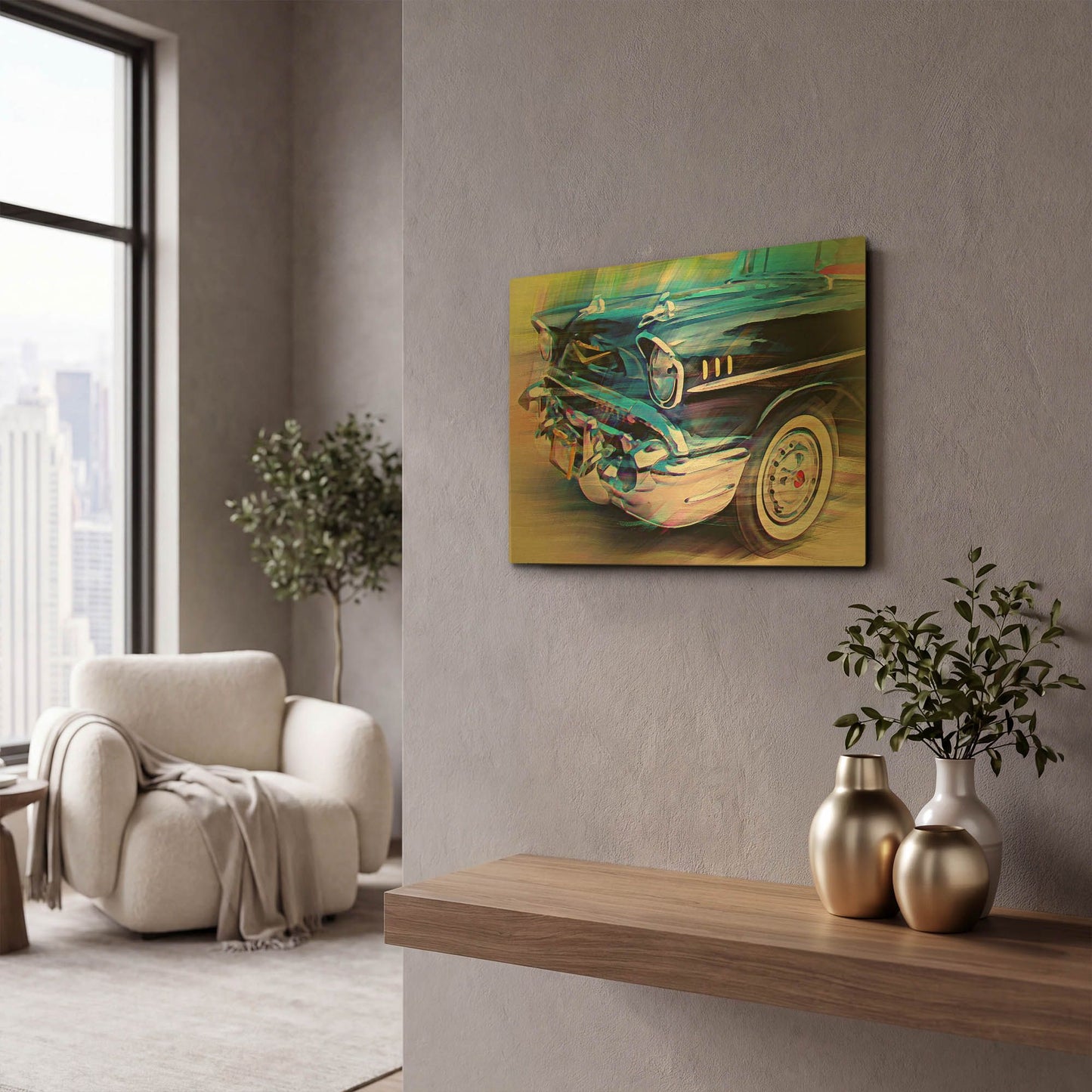 '57 Chevy' By David Manlove Gold Metal Wall Art