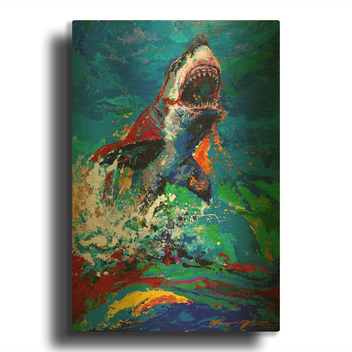 'The Lawyer Breeching Great White Shark' By Jace D McTier Gold Metal Wall Art