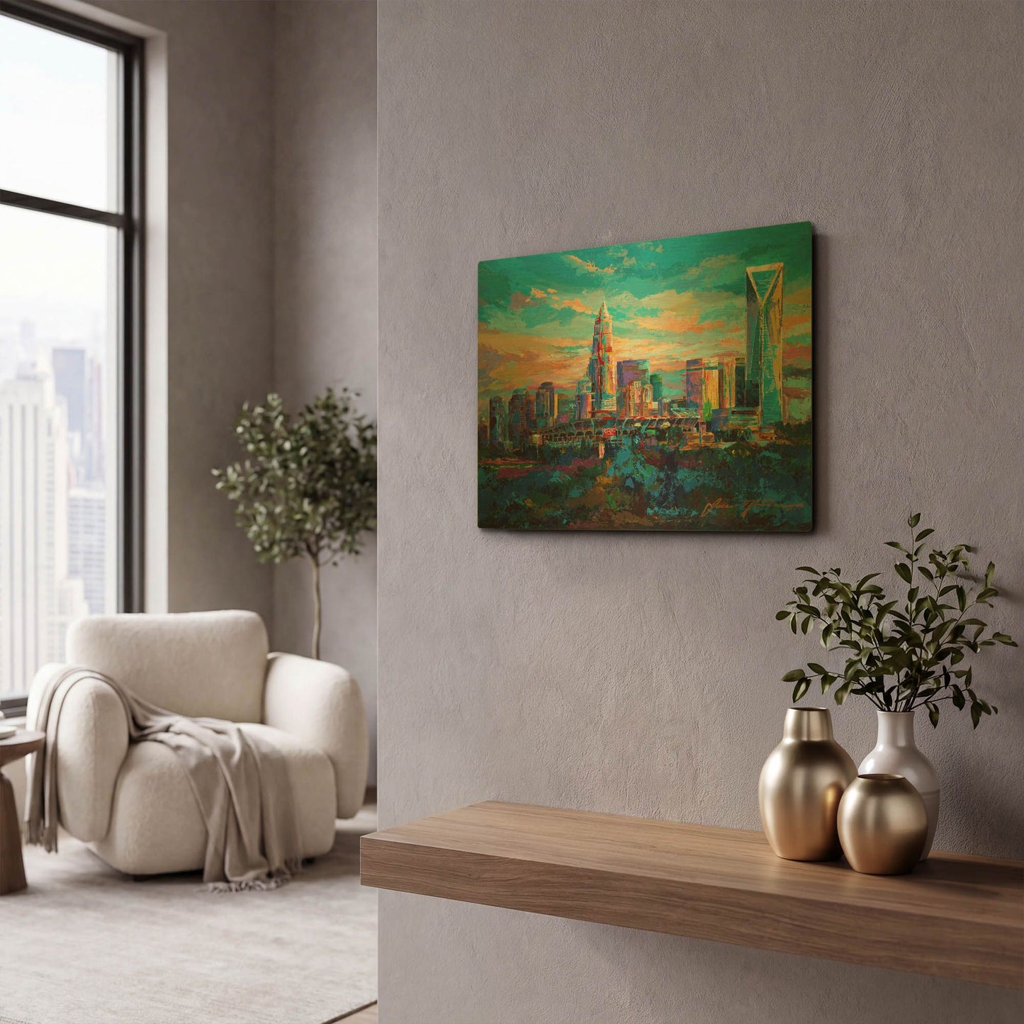'The Queen City Charlotte North Carolina' By Jace D McTier Gold Metal Wall Art