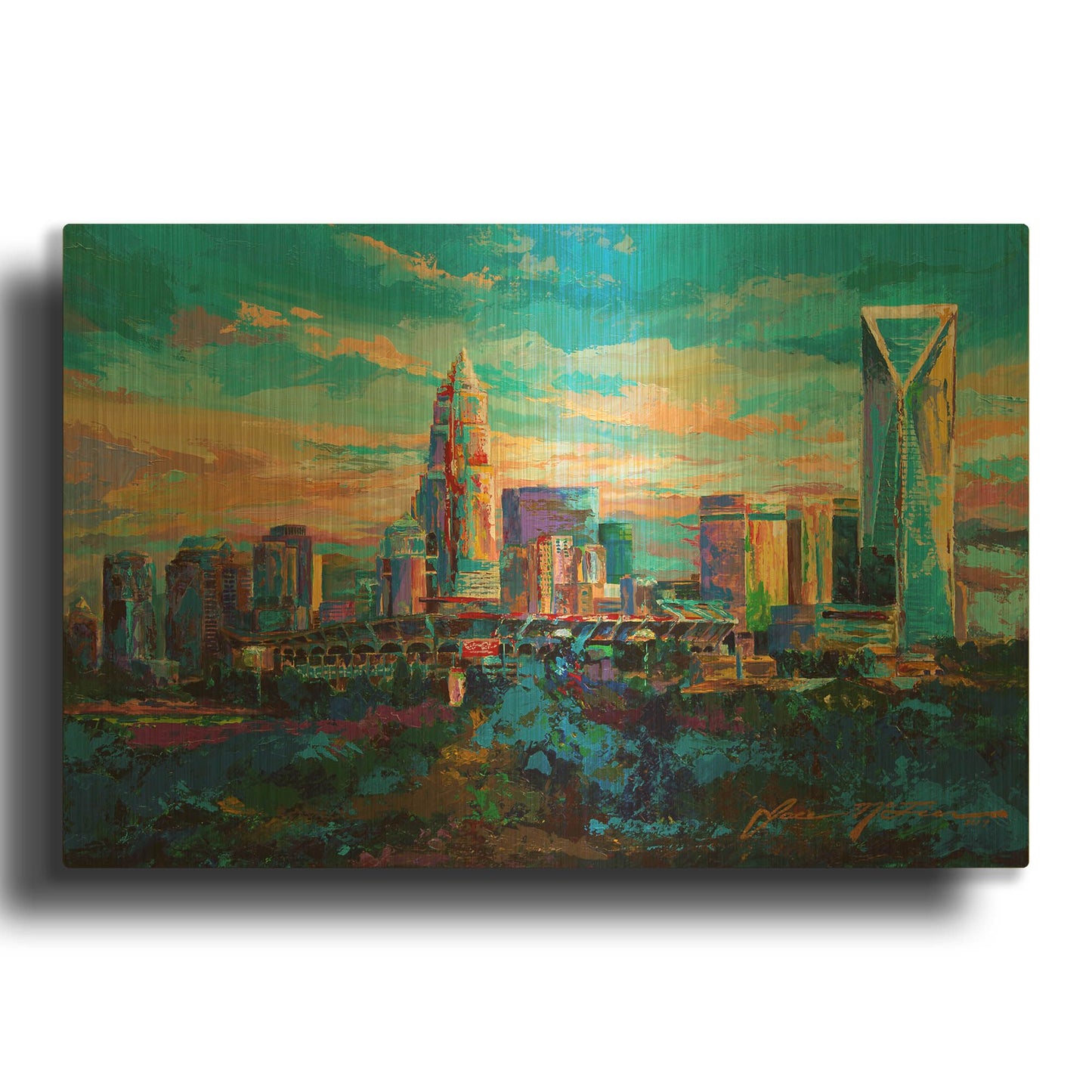 'The Queen City Charlotte North Carolina' By Jace D McTier Gold Metal Wall Art