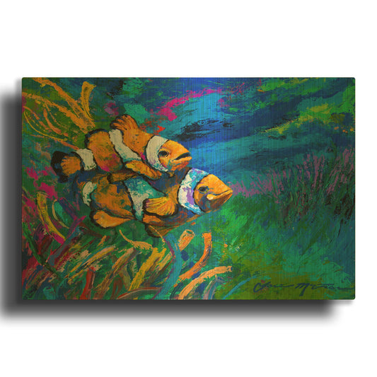 'The First Date Smiling Clownfish' By Jace D McTier Gold Metal Wall Art