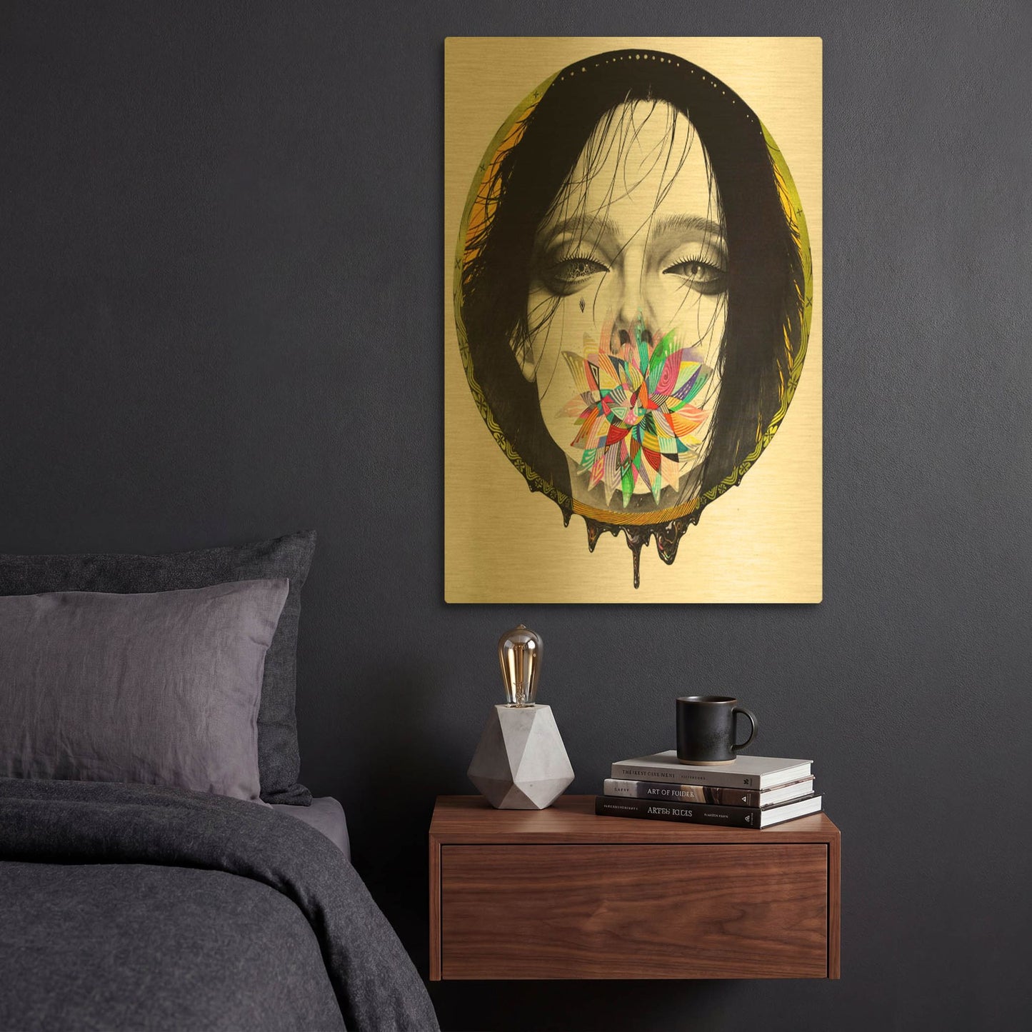 'Black Blossom' By MinJae Gold Metal Wall Art