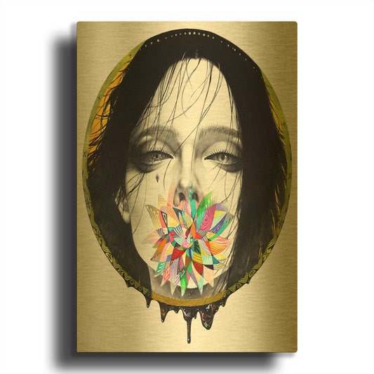 'Black Blossom' By MinJae Gold Metal Wall Art