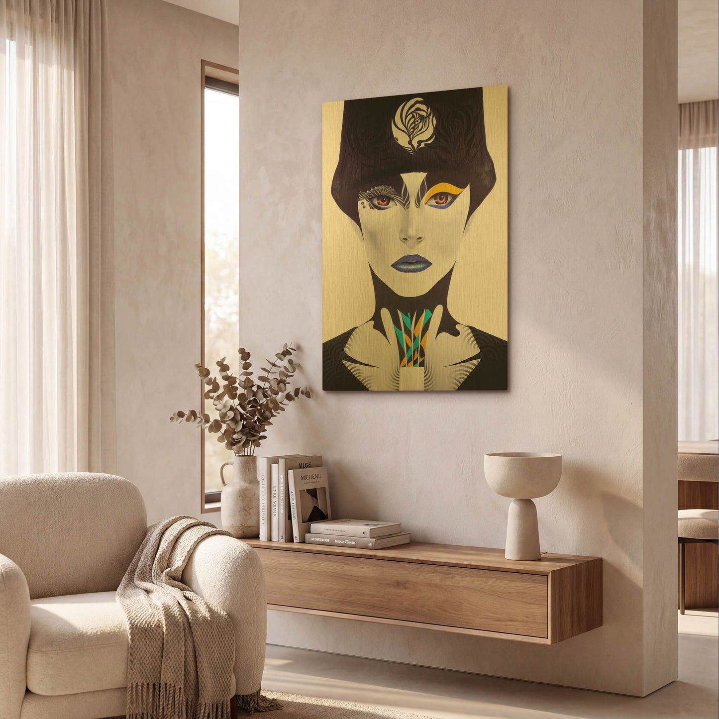 'Blue Lip' By MinJae Gold Metal Wall Art