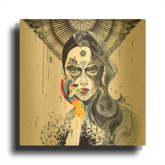 'Janus' By MinJae Gold Metal Wall Art