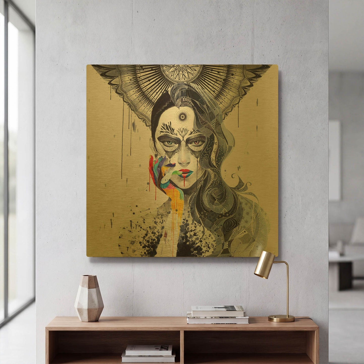 'Janus' By MinJae Gold Metal Wall Art