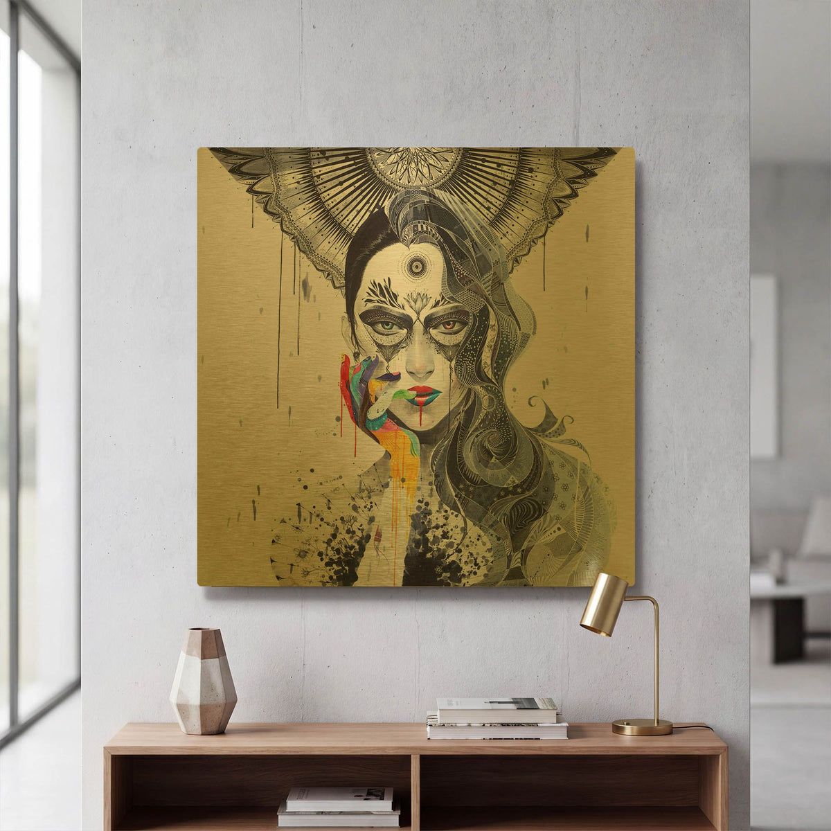 'Janus' By MinJae Gold Metal Wall Art