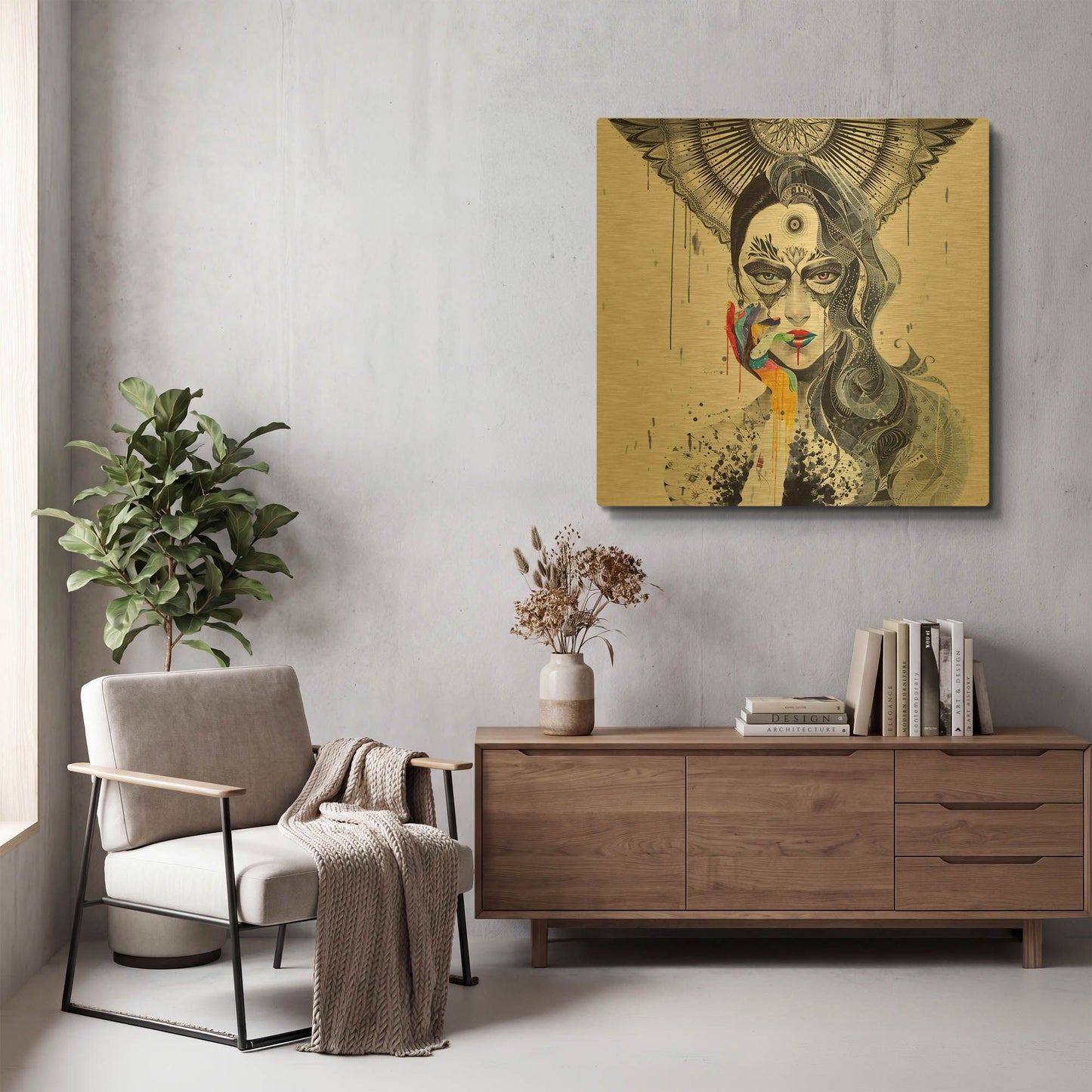 'Janus' By MinJae Gold Metal Wall Art