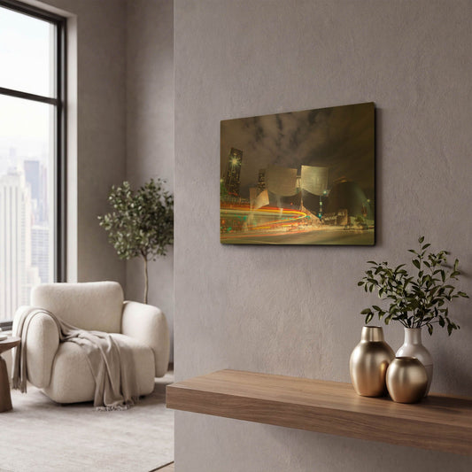'Bus Streak Concert Hall' By Chris Moyer Gold Metal Wall Art