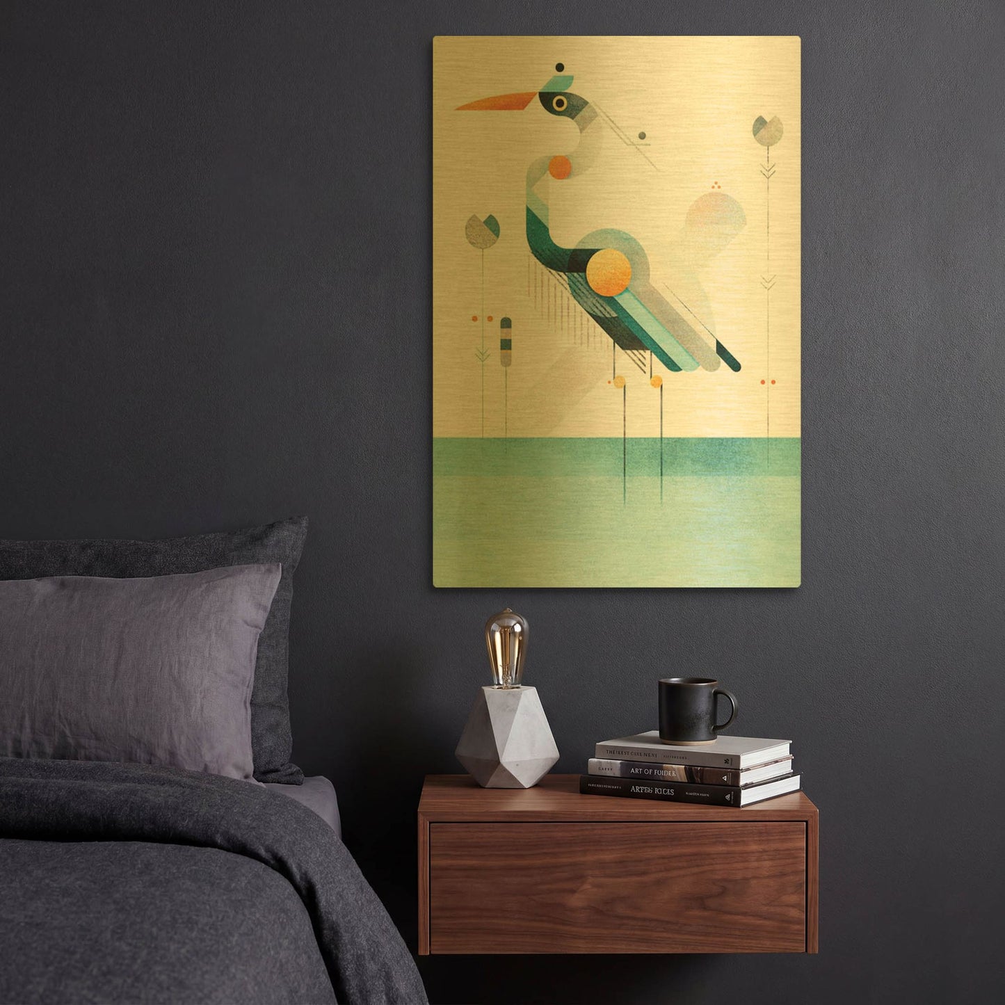 'Blue Heron' By Antony Squizzato Gold Metal Wall Art