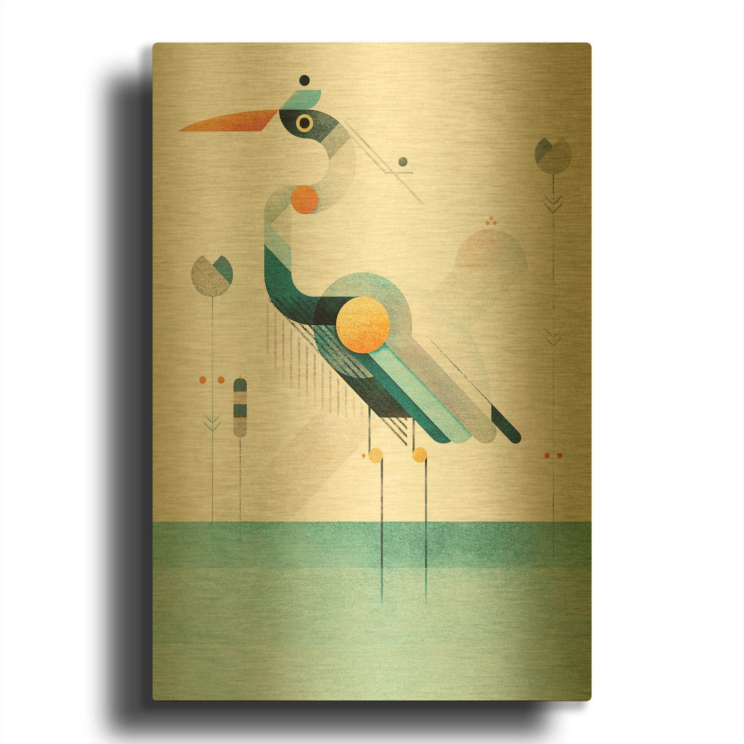 'Blue Heron' By Antony Squizzato Gold Metal Wall Art
