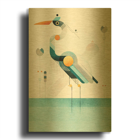 'Blue Heron' By Antony Squizzato Gold Metal Wall Art
