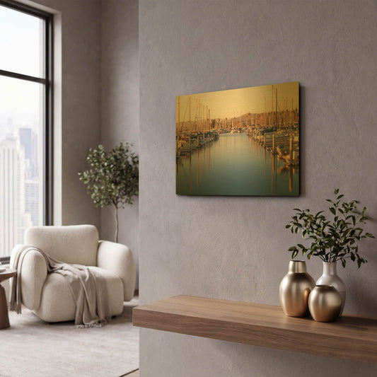 'Marina Dusk' By Chris Moyer Gold Metal Wall Art