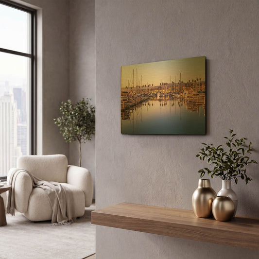 'Marina Reflected' By Chris Moyer Gold Metal Wall Art