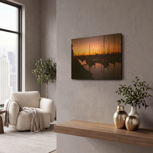 'Marina Twilight' By Chris Moyer Gold Metal Wall Art