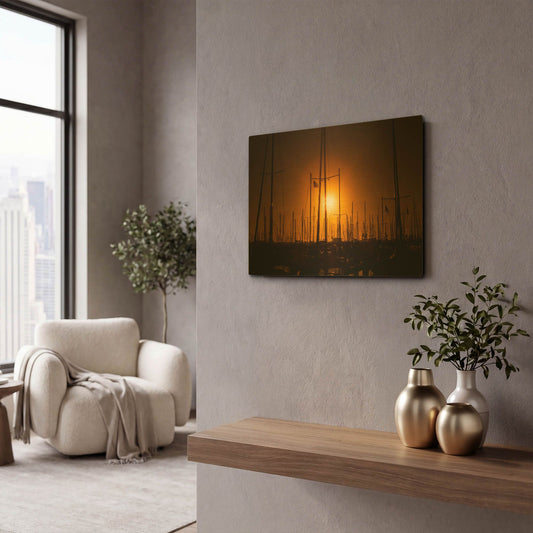 'Mast Sunset' By Chris Moyer Gold Metal Wall Art