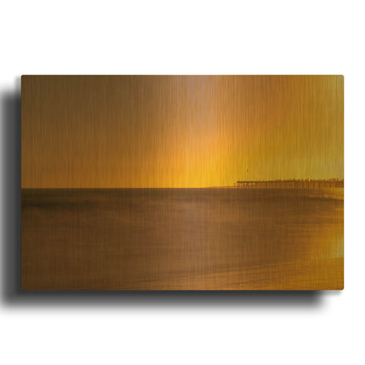 'Pier Orange' By Chris Moyer Gold Metal Wall Art
